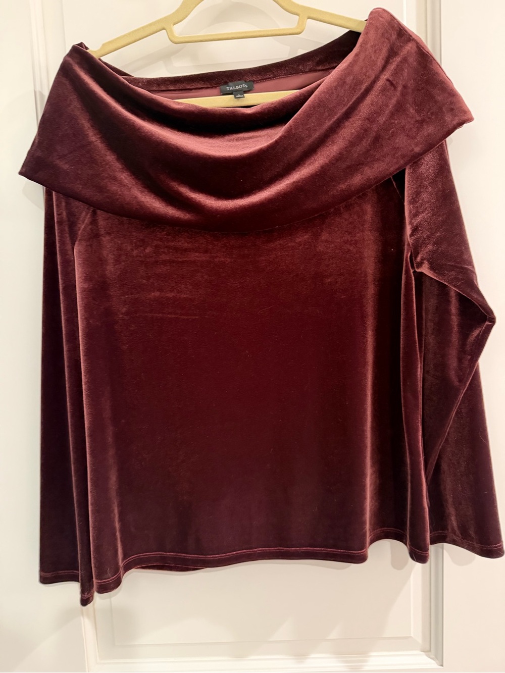 Talbots Off-Shoulder Velvet Top in Deep Burgundy